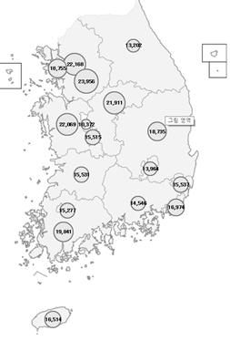 2017년 지역별 신선오이 가구당 구입액