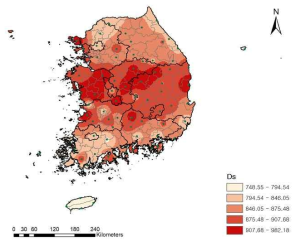 재생기 이후 평년 누적일조시간 분포