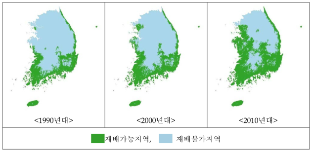 1월 최저기온 –5.5℃한계선의 변화에 따른 난지형 마늘의 재배지 변화