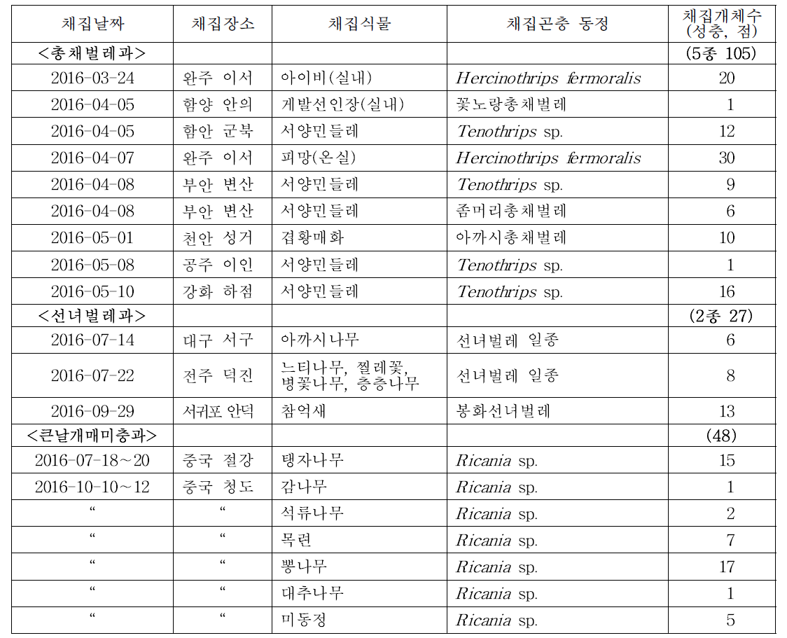 2016년도 대상해충 유전자원 확보 및 형태적 동정