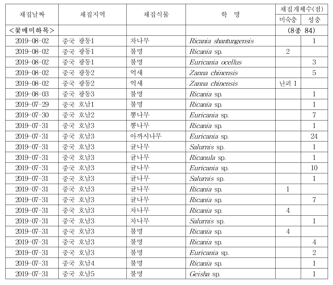 2019년도 중국산 대상해충 유전자원 확보 및 형태적 동정