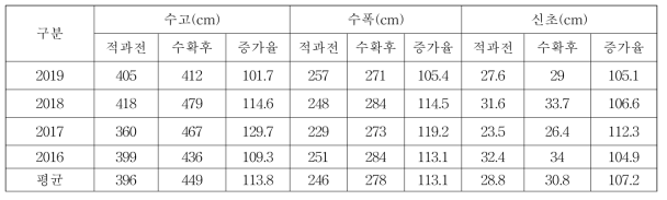 영주 후지의 수체생장