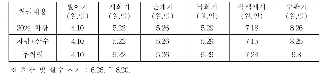 처리별 생육상황 비교