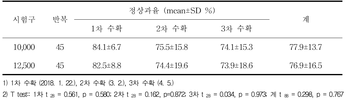 봉군크기별 딸기 정상과율