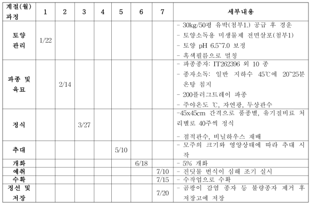 상추 월별 종자생산체계