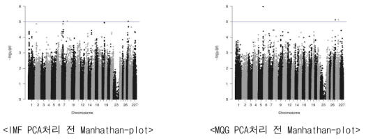 육질 관련 전장유전체연관분석에 대한 Manhathan plot