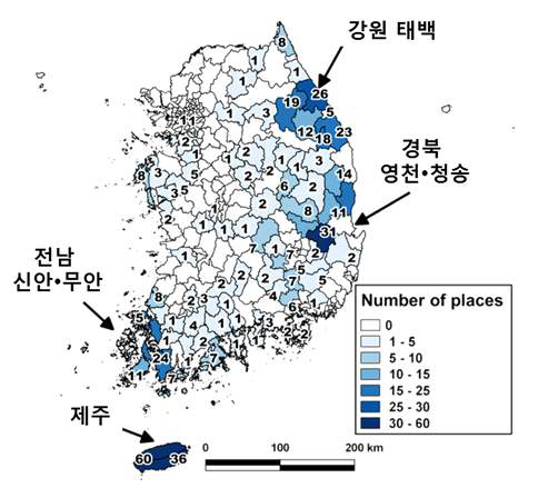 국내 개쑥갓 분포지도