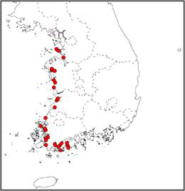 Development distribution of Leptochloa fusca on rice paddy field of Korea