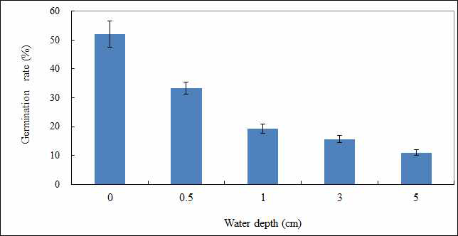 Influence of submerged depth on the germination of Leptochloa fusca. Error bars represent the standard deviation of three replicates