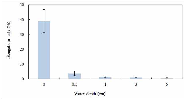 Influence of submerged depth on the growth of Leptochloa fusca. Error bars repr esent the standard deviation of three replicates