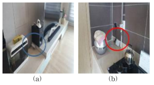 실내정원 미설치가구 센서 – 비전 푸르지오 108동 802호 (a) 거실, (b) 주방