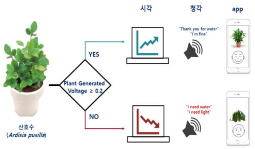 전기화학적 신호를 시각, 청각적 신호로 변환 및 데이터 전송 모식도 (기관협동)