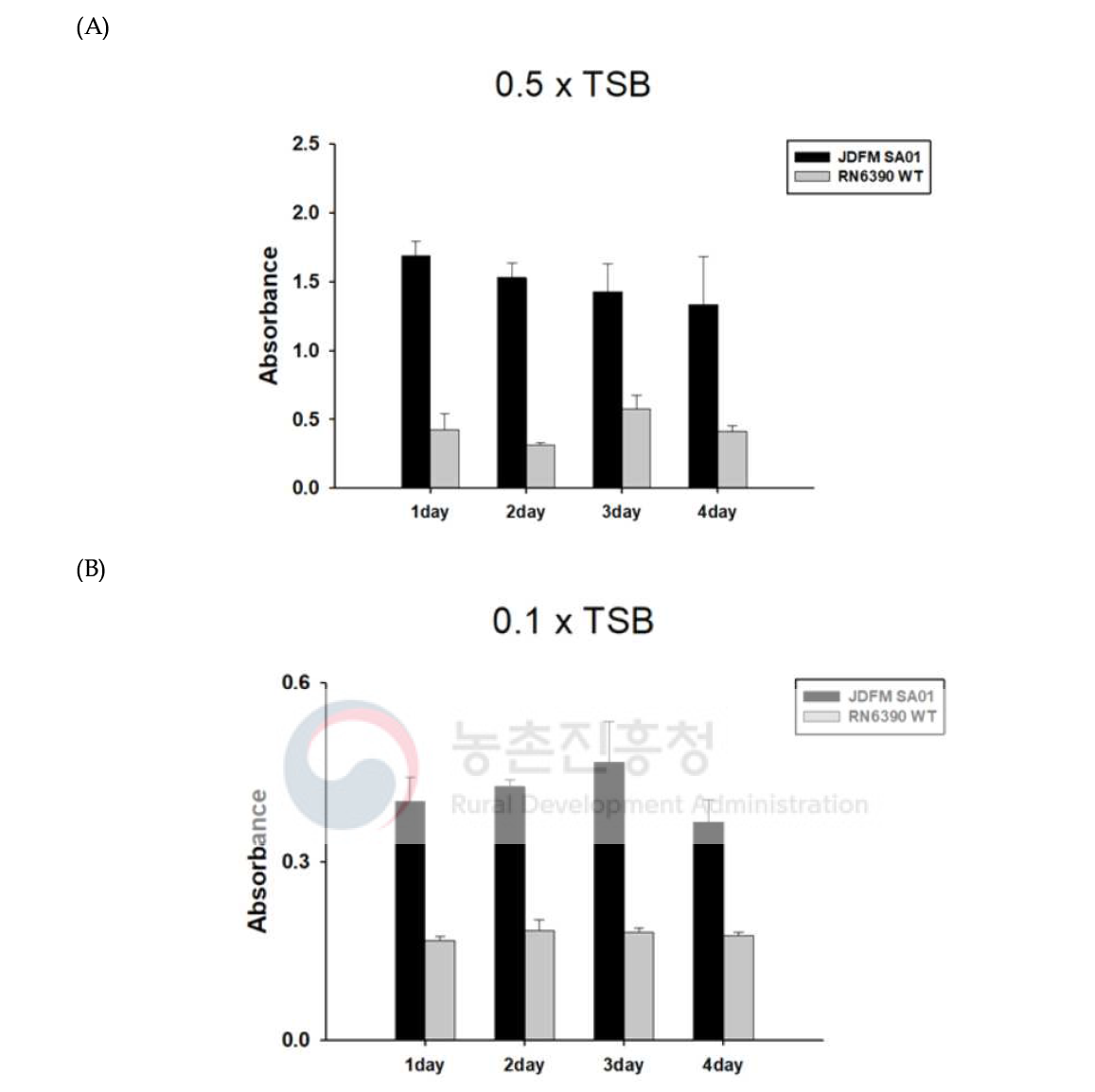 Staphylococcus aureus JDFM SA01 균주의 생물막 형성능 평가