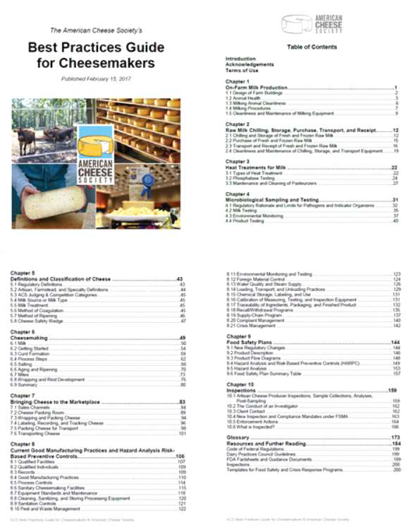 Best Practices Guide for Cheesemakers(ACS, 2017)