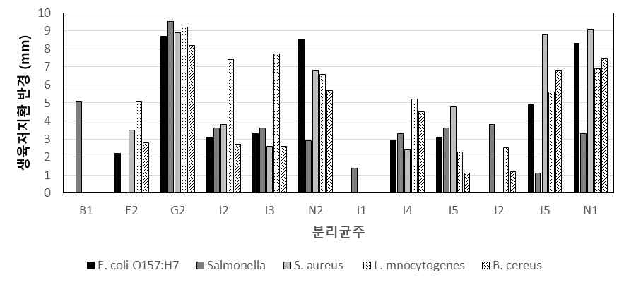 분리미생물의 중화된 상등액을 이용한 항균활성 비교 분석