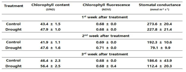 Effect of drought stress on chlorophyll content, chlorophyll fluorescence and stomatal conductance of chinese cabbage
