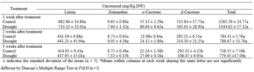 Effect of drought stress on total carotenoid content in Chinese cabbage