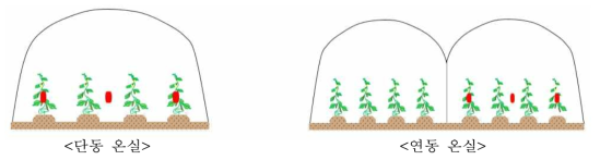 단동 및 연동 온실의 온습도계 설치도