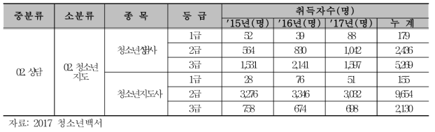 청소년지도 관련 국가자격 현황