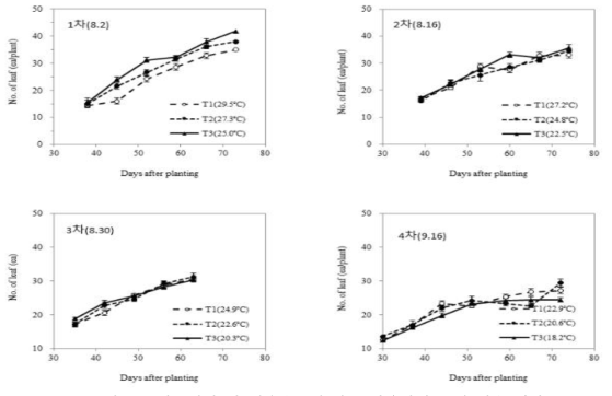 파종시기 및 생육온도에 따른 가을작형 무의 엽수 변화