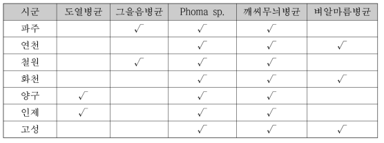 수집된 벼 종자에서 검출된 병원균