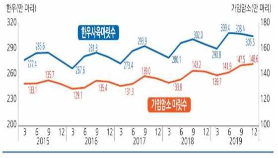 한우 사육 마릿수 동향