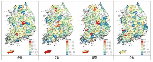 2018년 6∼9월의 지역별 어미돼지의 복당 이유 두수(단위 : 두)