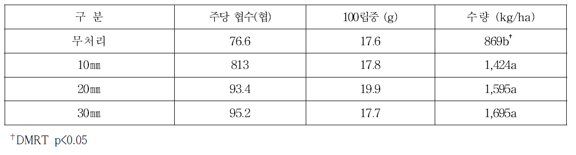 고랑관개 처리에 따른 콩 생육 및 수량(2017)