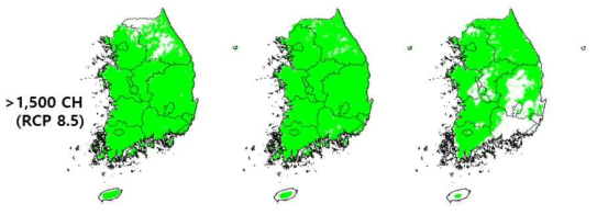 CH model 적용 미래기후 시나리오 RCP 8.5 기준 1,500CH 미충족 지역