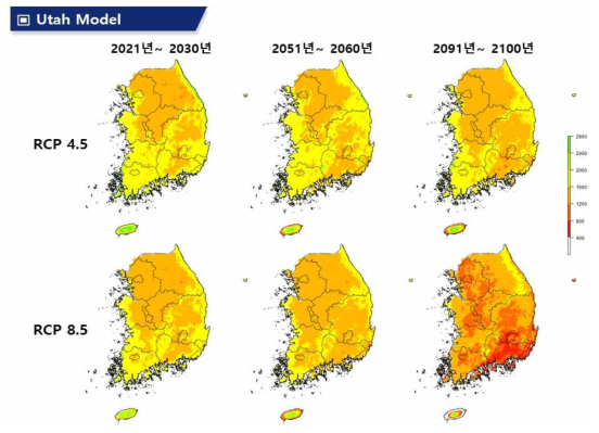 Utah model 적용 미래기후 시나리오에 따른 저온 충족 변화 양상