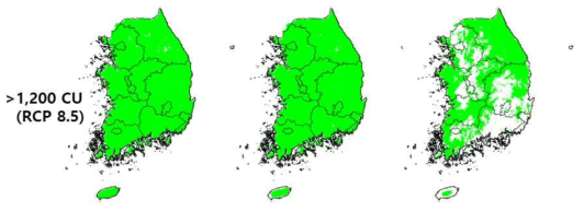 Utah model 적용 미래기후 시나리오 RCP 8.5 기준 1,200CU 미충족 지역