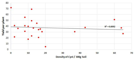 Soybean yield per plant against of final density of cyst of H. glycines