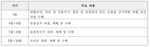 시기별 활동 내용 예시