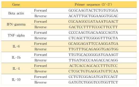 유전자 분석에 사용한 프라이머 정보