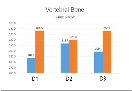 개선 기법적용 전-후 척추뼈 골밀도 비교