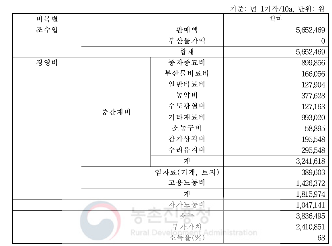 조사농가 국화 소득현황