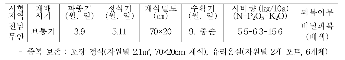 고구마 유전자원 정식기(표준재배법에 준함)