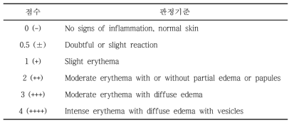 패치 테스트 피부 자극성 점수 시스템