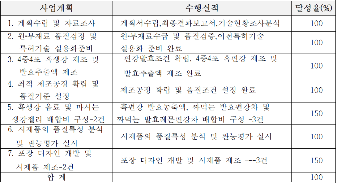 사업계획 대비 실적