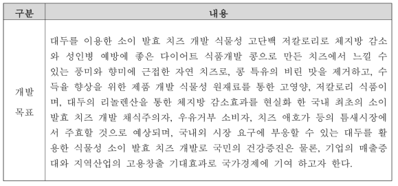 선행 연구의 개발목표 및 개발내용