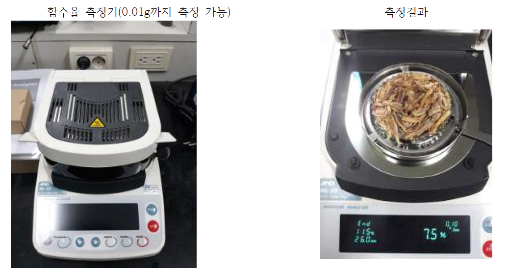 도라지 원물 함수율 측정기기와 과정