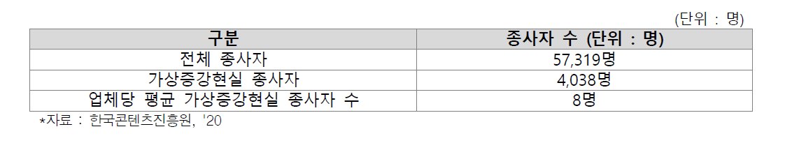 가상증강현실 산업 인력 현황 (추정)