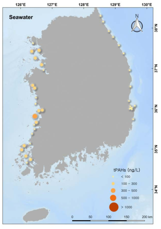 전국 배경농도 조사: 해수 내 PAHs 농도 (2012-2014)