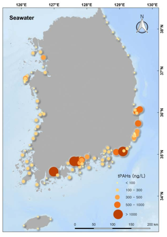 전국 배경농도 조사: 해수 내 PAHs 농도 (2015-2017)