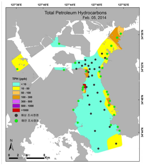 여수 유류유출 조사정점 및 오염현황지도