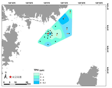 사고해역 표층 해수 내 총유분 오염현황