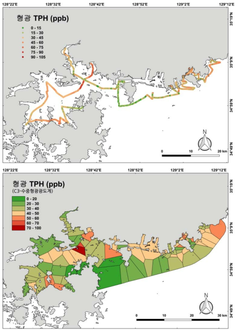 진해, 마산, 고현, 원문, 부산만 해역 형광 TPH의 공간적 분포 및 경로