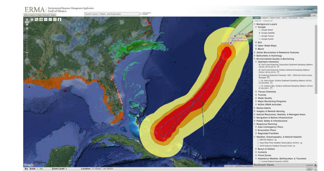 ERMA gulf of Mexico 시스템(https://erma.noaa.gov/gulfofmexico)