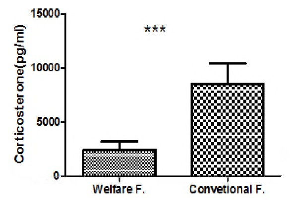 산란계 복지농장과 일반농장의 Corticosterone 농도 비교