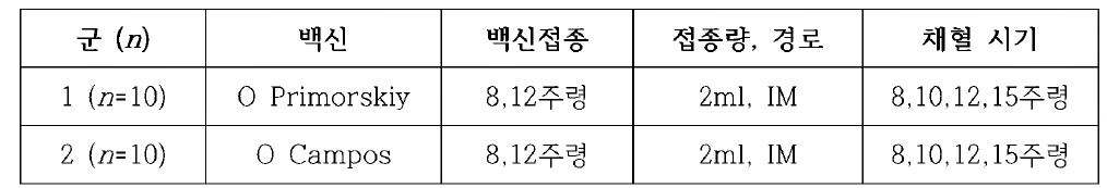 돼지 백신 항혈청 생산을 위한 야외농장 시험군 및 시험 계획